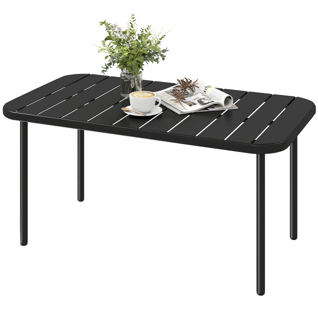 Outdoor Coffee Table, All-Weather Rectangle Metal Patio Coffee Table with Slatted Tabletop for Outside