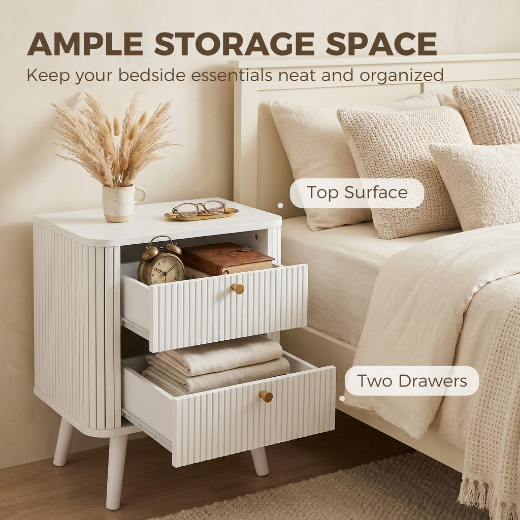 Modern Nightstand Set of 2, Bedside Table with 2 Drawers, Side End Table for Bedroom, Living Room, White Wood Grain