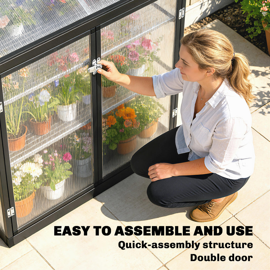 Polycarbonate Greenhouse with 2-Tier Shelves Gardening Green House for Patio Garden, Black