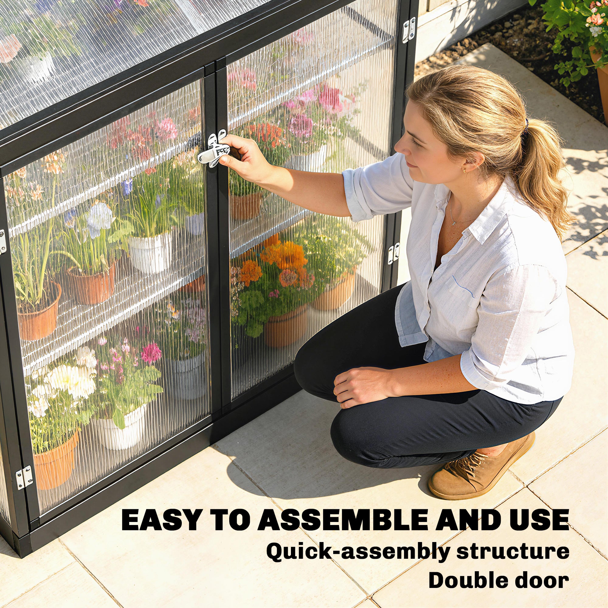 Polycarbonate Greenhouse with 2-Tier Shelves Gardening Green House for Patio Garden, Black