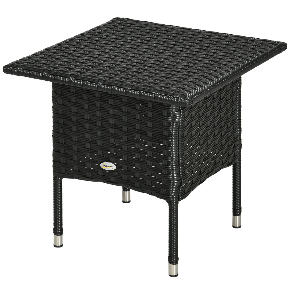 20" Patio Wicker Coffee Table, Outdoor Coffee Table with Plastic Board Underneath the Woven Tabletop for Patio, Garden, Balcony, Black