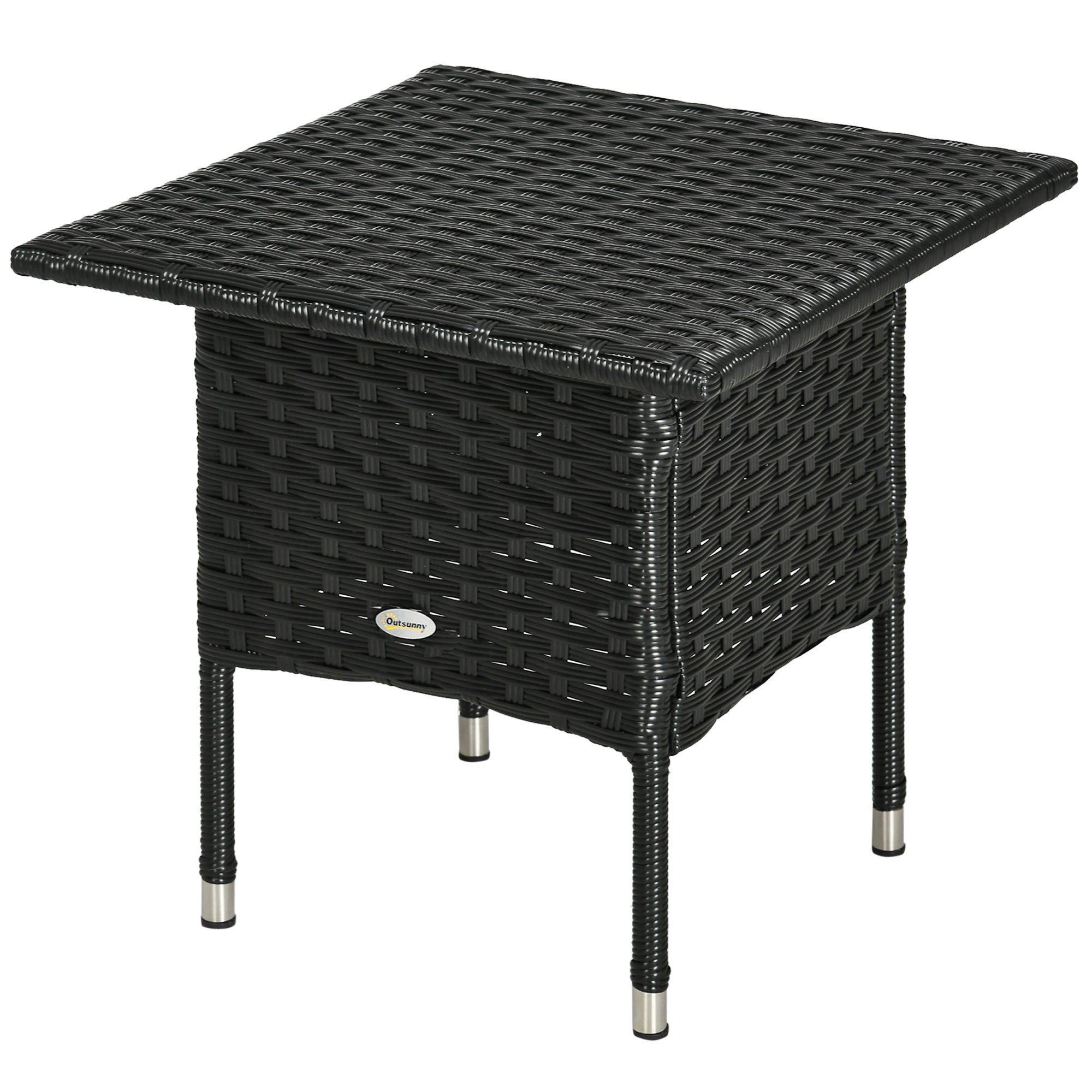 20" Patio Wicker Coffee Table, Outdoor Coffee Table with Plastic Board Underneath the Woven Tabletop for Patio, Garden, Balcony, Black