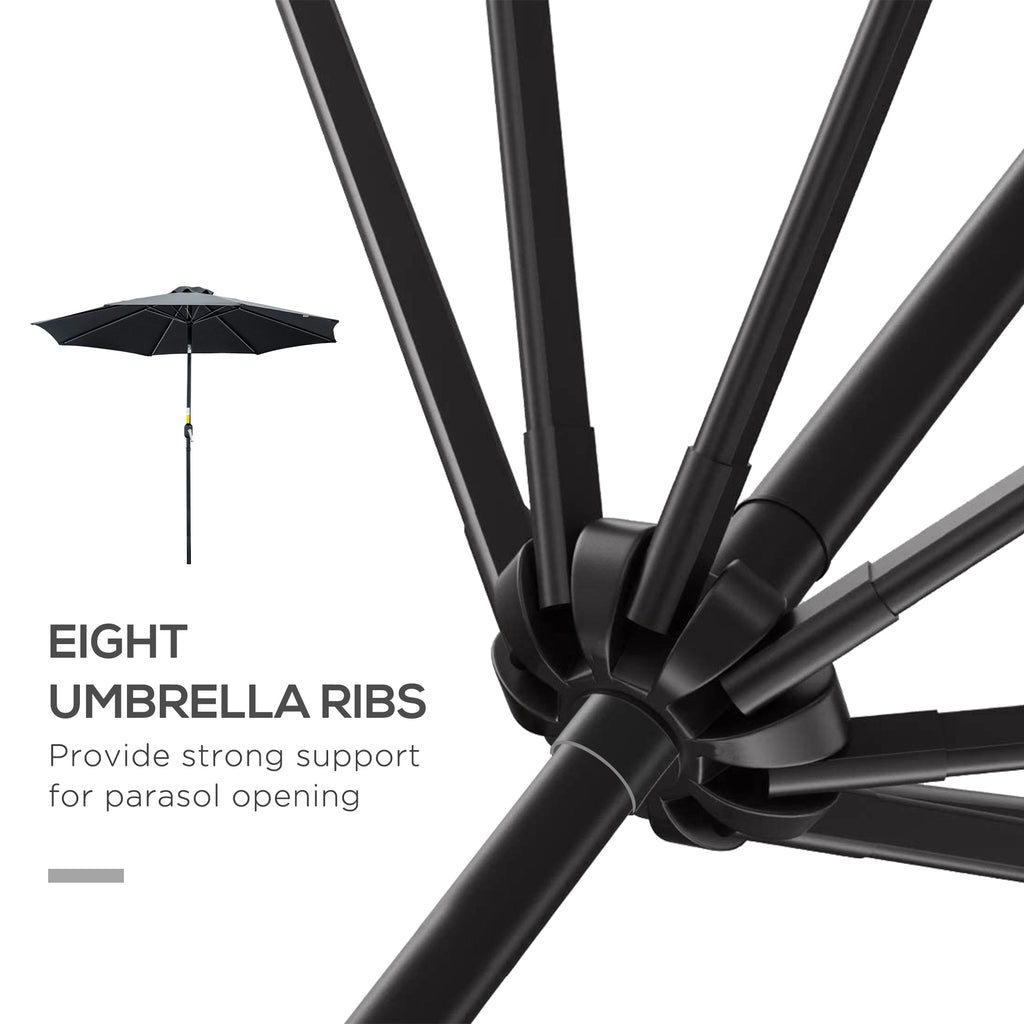 10' x 8' Round Market Umbrella, Patio Umbrella with Crank Handle and Tilt, Outdoor Parasol for Garden, Black