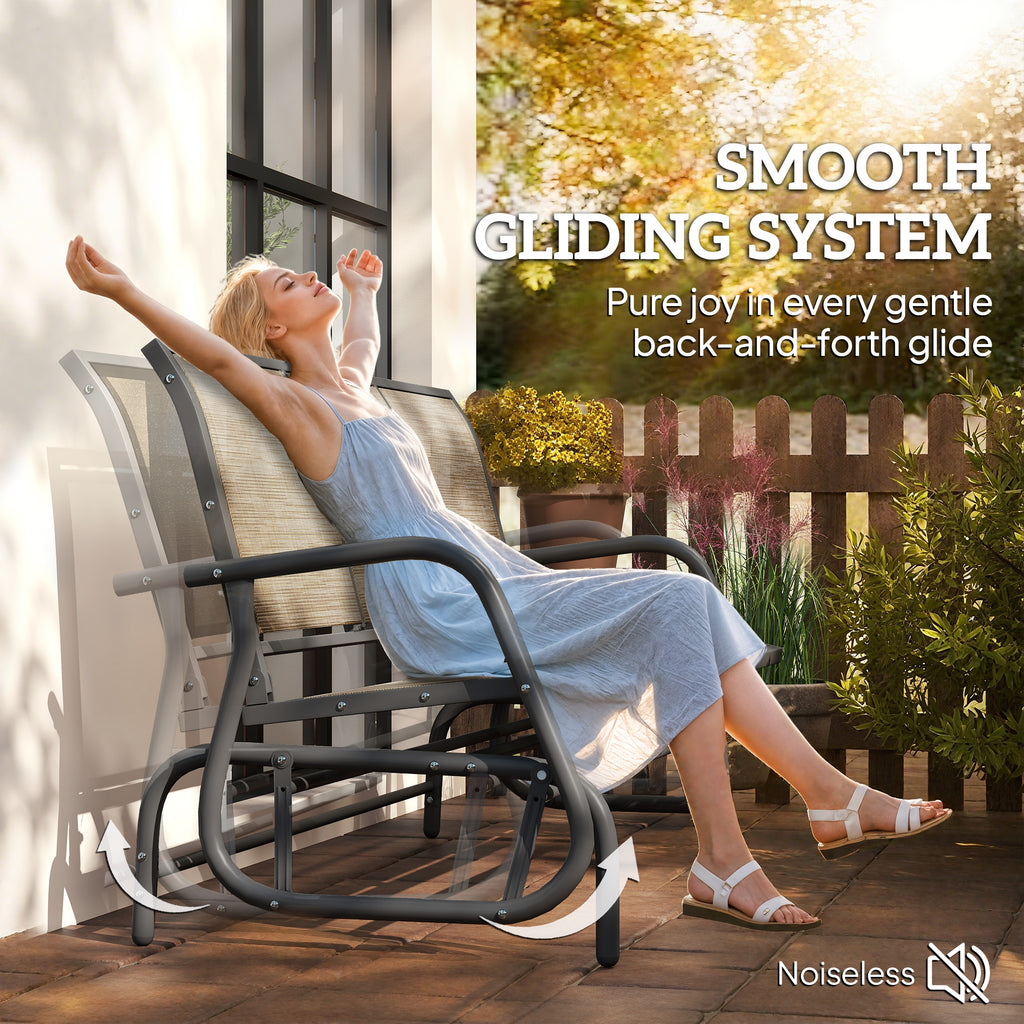 3-Seat Outdoor Glider Chair, Patio Rocking Chair, Steel Frame, Sling Fabric Seat for Garden, Backyard, Lawn, Brown