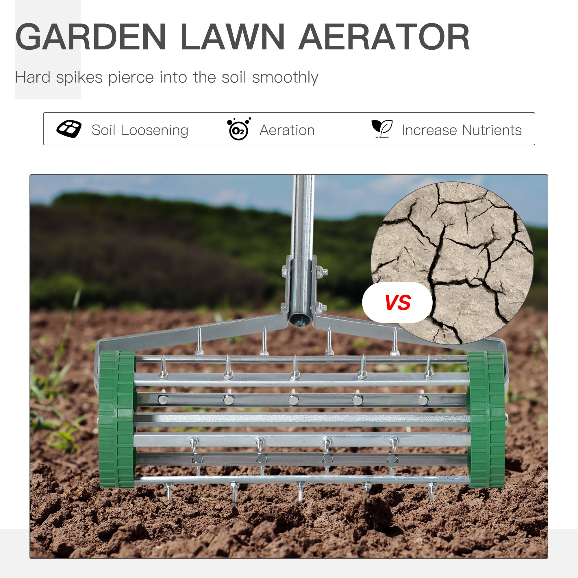 Manual Lawn Aerator with Adjustable Handle, Lawn Aerator Machine, Grass Aerator for Lawn, Yard, Garden