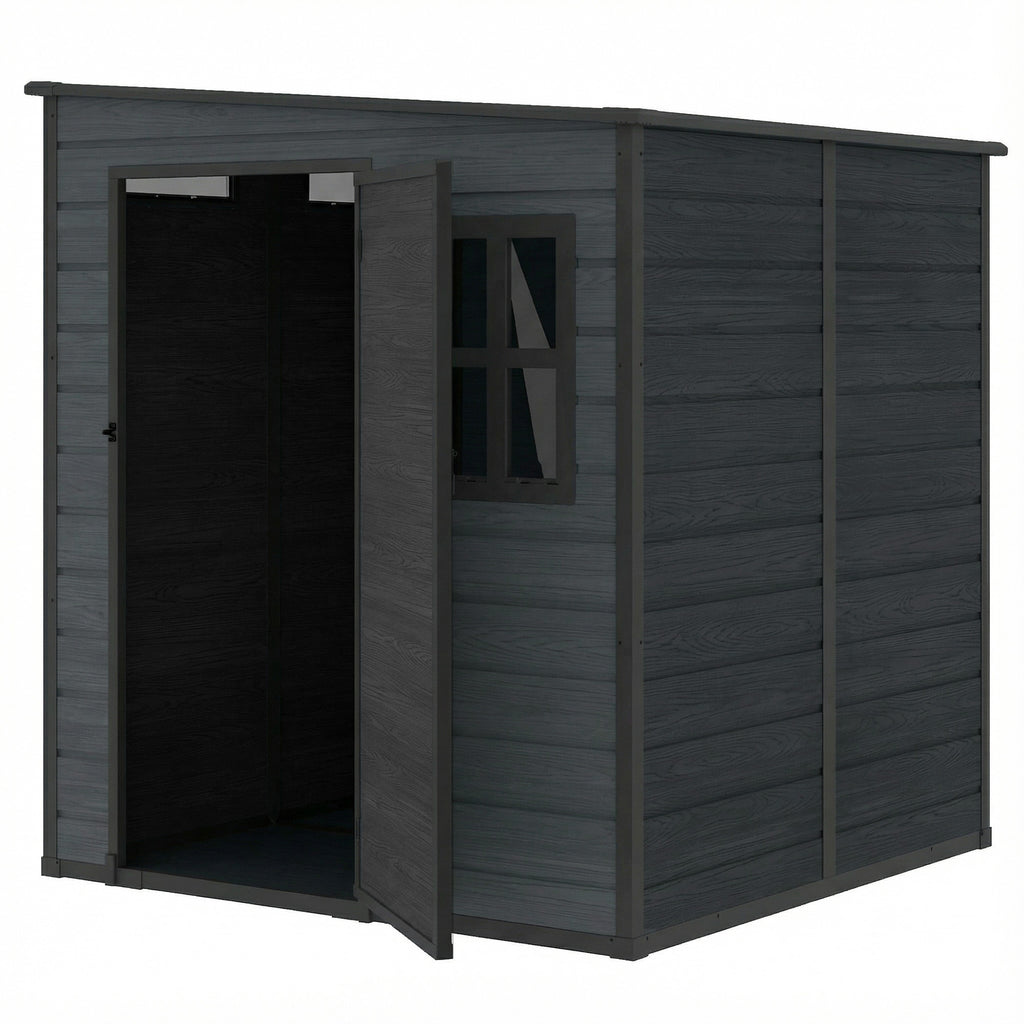 Outdoor Storage Shed with Lockable Door, Garden Shed with Vents and Windows for Backyard, Dark Grey