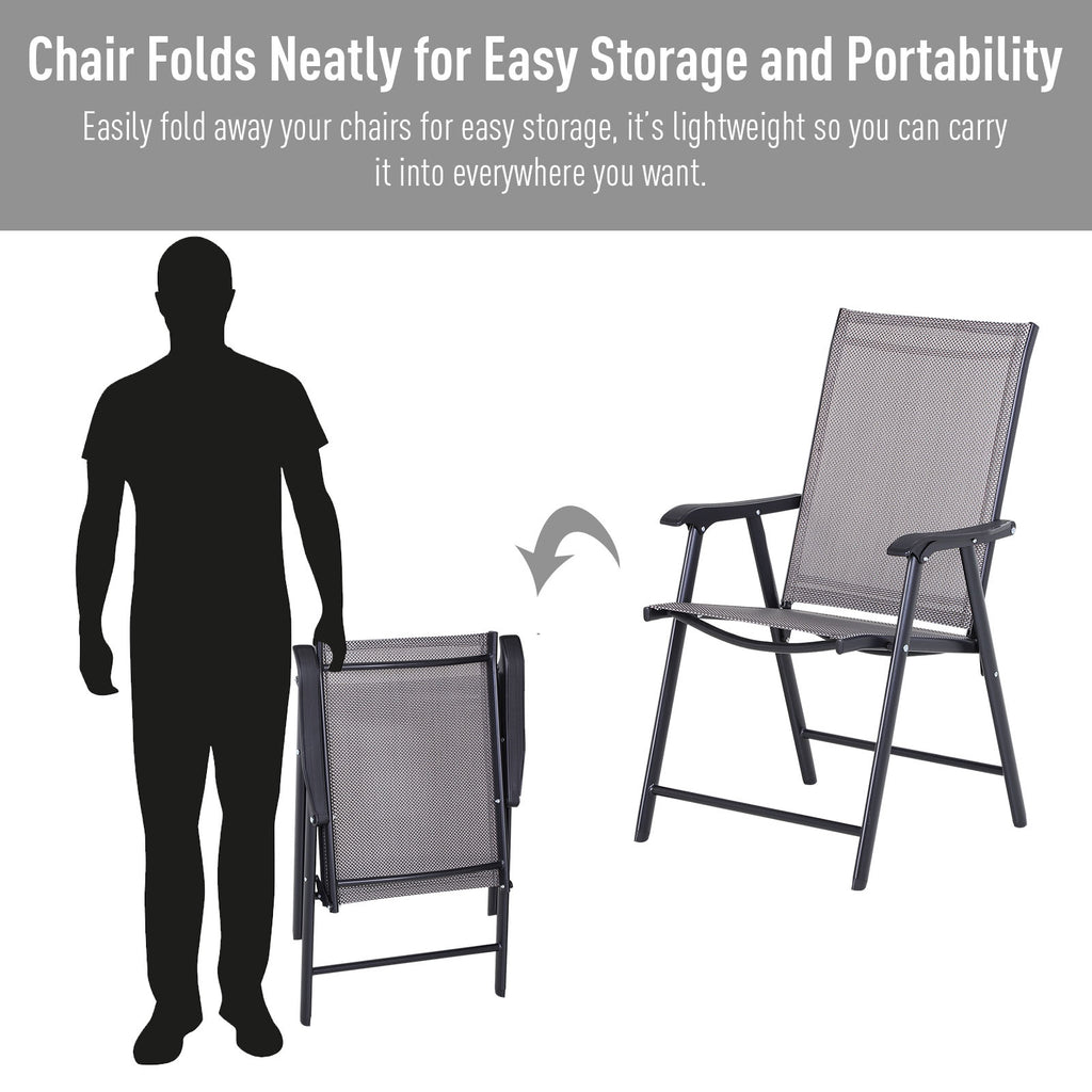 2-Piece Folding Dining Chair Set for Relaxing on Patio, Balcony, or Garden, Comfortable Outdoor Furniture with Armrests, Grey