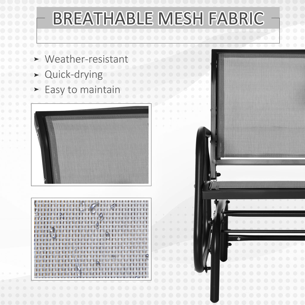 Patio Glider with Breathable Mesh Fabric Seat & Backrest, Metal Frame Outdoor Glider Swing Chair with Armrests, Grey