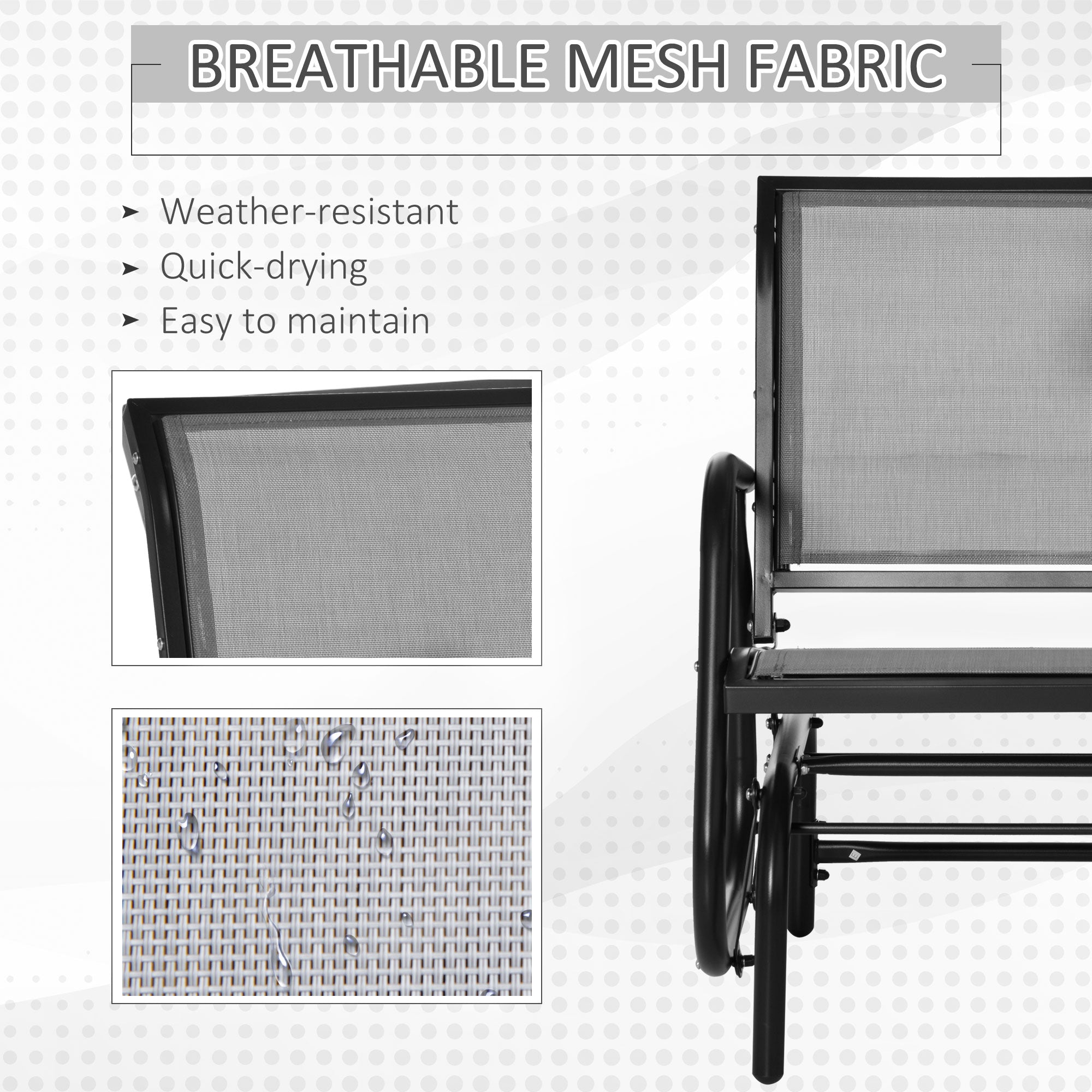 Patio Glider with Breathable Mesh Fabric Seat & Backrest, Metal Frame Outdoor Glider Swing Chair with Armrests, Grey