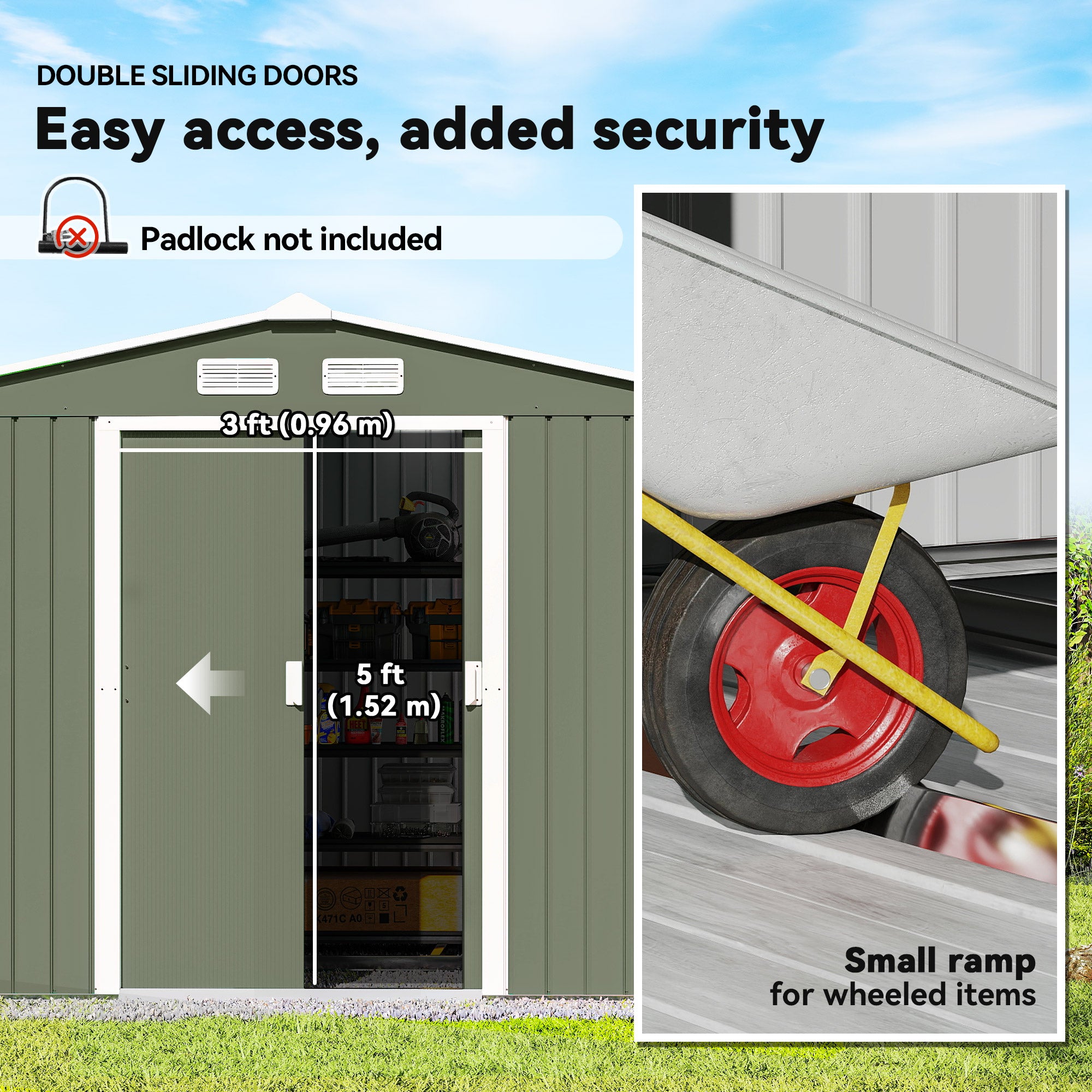 9.1'x6.4'x6.3' Garden Storage Shed w/ Foundation Kit Metal Tool Storage House w/ Double Doors Light Green
