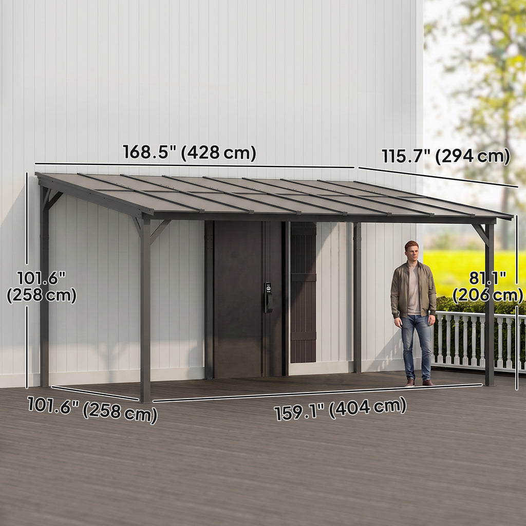 10' x 14' Hardtop Gazebo Wall-Mounted / Free Standing Outdoor Pergola with UPF 50+ & Waterproof Polycarbonate Roof