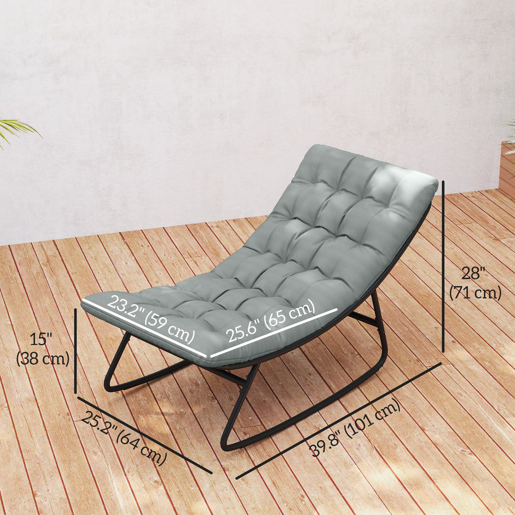 Outdoor Patio Rocking Chair with Cushion, Steel Frame Balcony Chair with Mesh Deep Seat for Porch, Garden, Grey