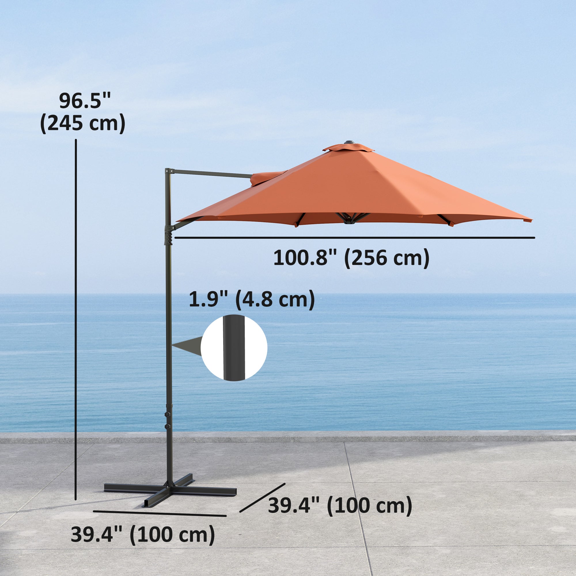 8.5FT Offset Patio Umbrella with 360Â° Rotation, Outdoor Cantilever Roma Parasol Hanging Sun Shade Canopy Shelter with Cross Base, Orange