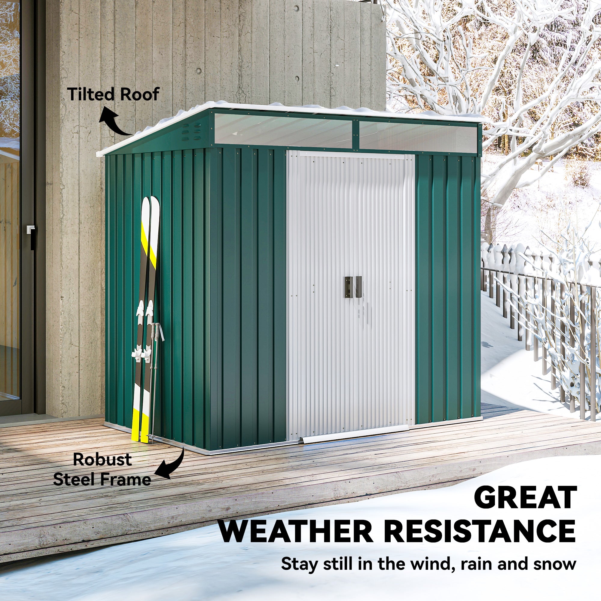 6.5x4FT Galvanised Metal Shed with Foundation Kit, Lockable Garden Tool Storage House with Sliding Doors, Vents, Green