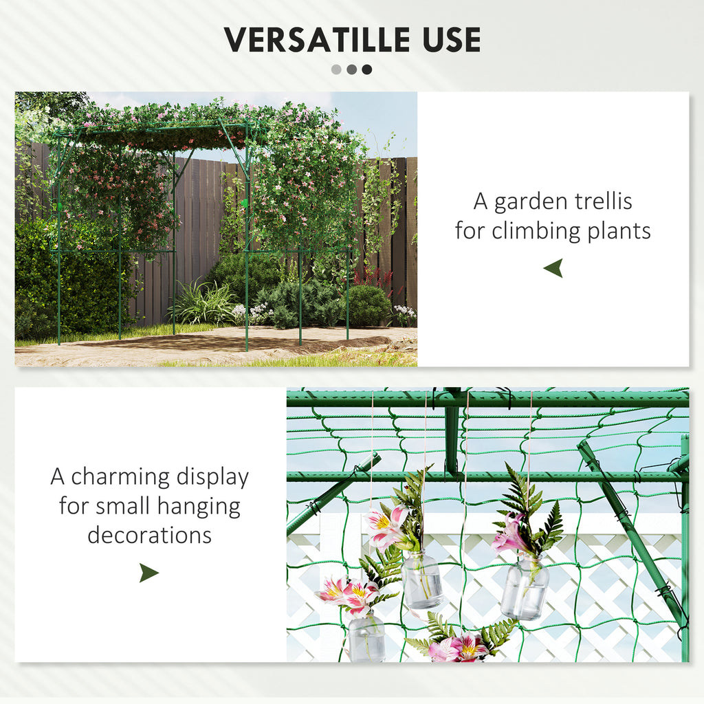 Garden Arch Cucumber Trellis for Climbing Plants, 7.3 FT Tall Metal Plant Trellis Support with Climbing Net, Green