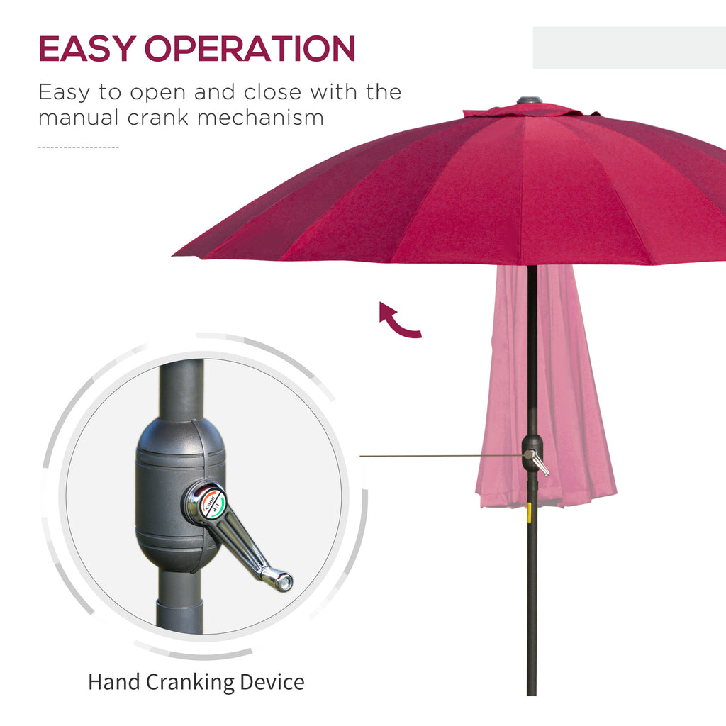 8ft Shanghai Garden Parasol Umbrella with Crank & Tilt, Adjustable Outdoor Sun Shade, Wine Red