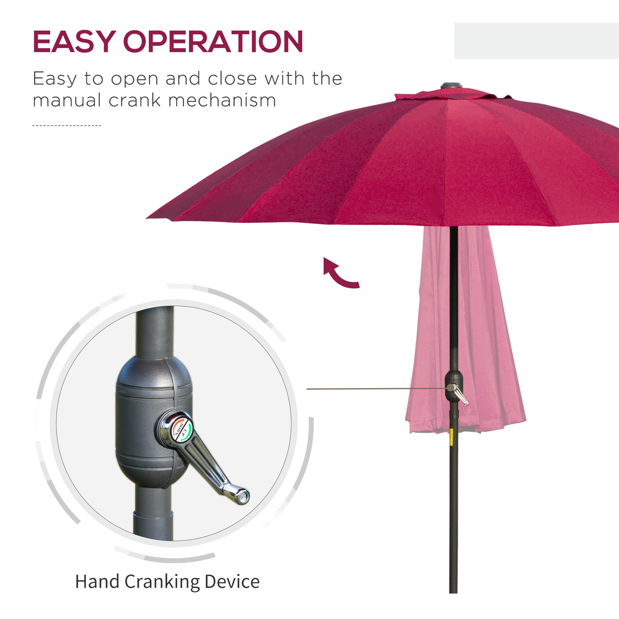 8ft Shanghai Garden Parasol Umbrella with Crank & Tilt, Adjustable Outdoor Sun Shade, Wine Red