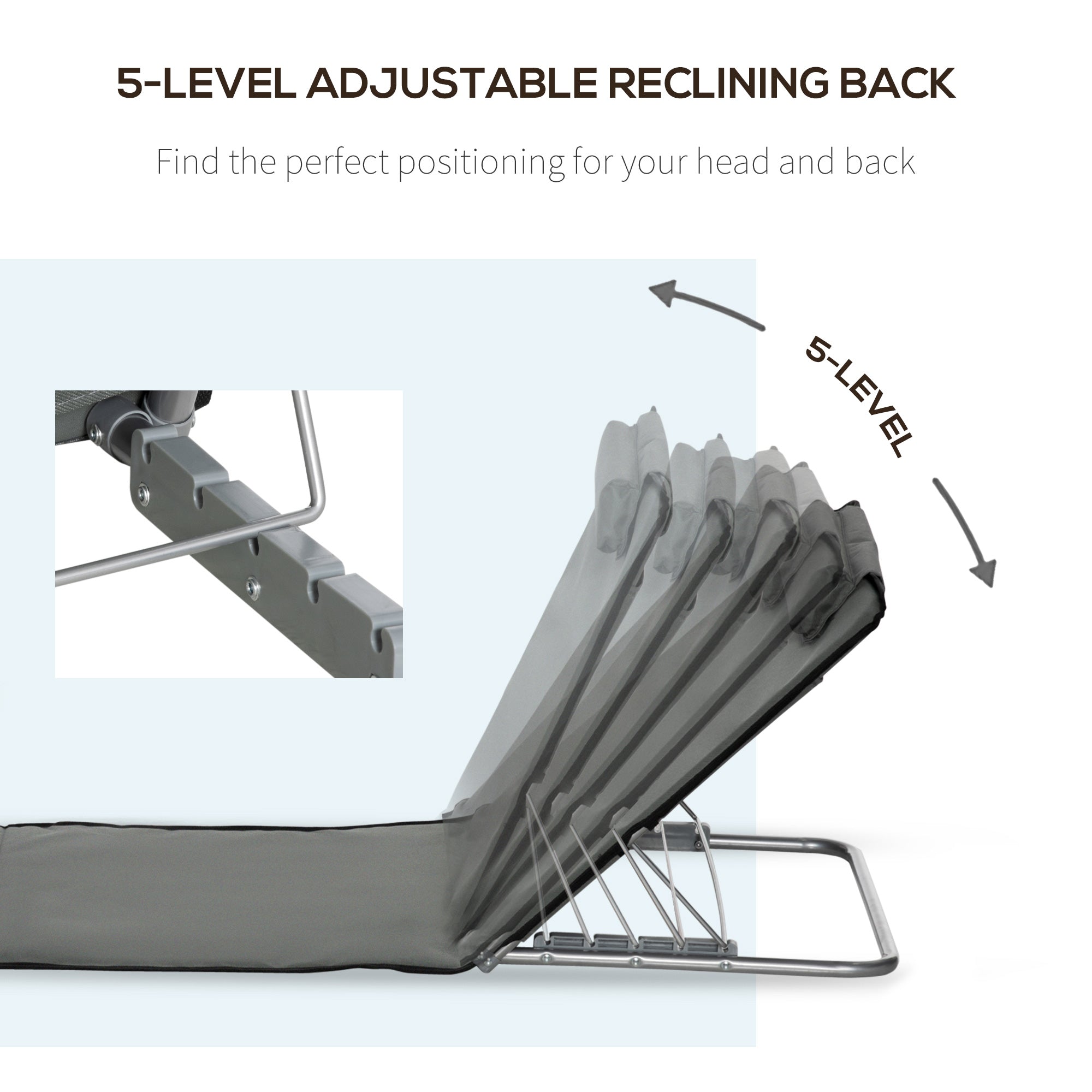 Set of 2 Sun Lounger Beach Mat Folding Lounge Chair Mat with Adjustable Back Steel Frame Head Pillow Carry Bag Grey