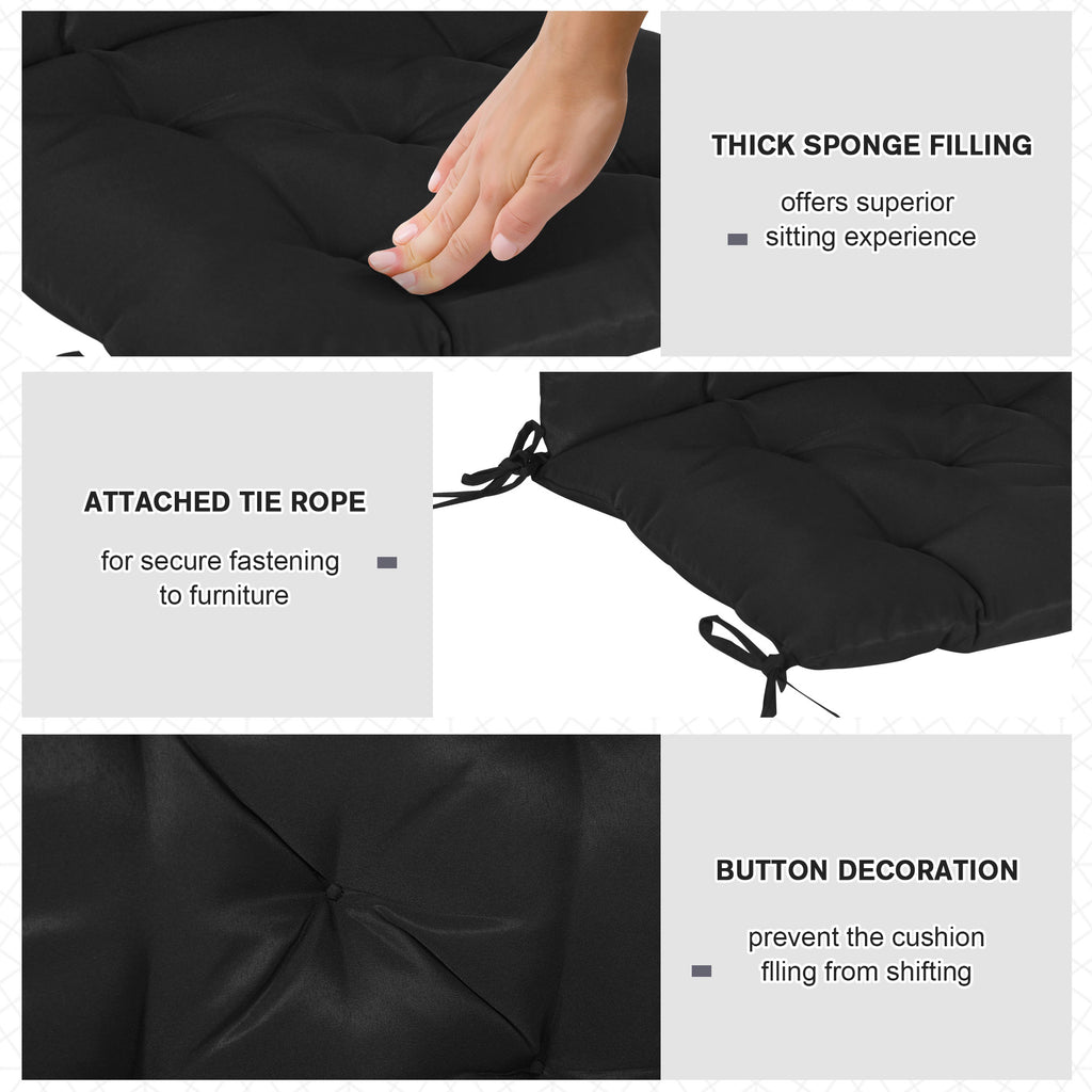 Patio Chair Cushions Set of 2, 39" x 20" x 3" Outdoor Tufted Cushion Set with Ties for Indoor Outdoor Garden Furniture, Black