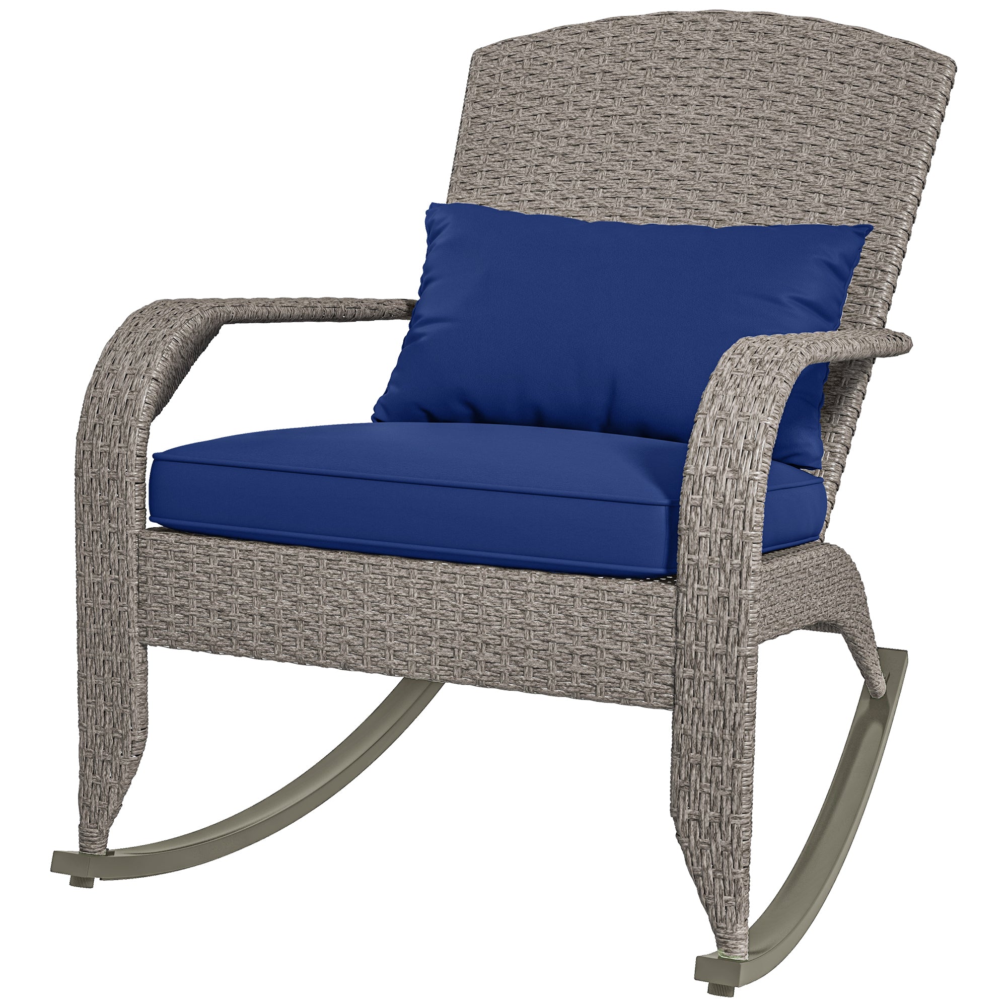 Adirondack Chair, Outdoor Wicker Rocking Chair with High Back, Seat Cushion and Pillow for Porch, Balcony, Dark Blue