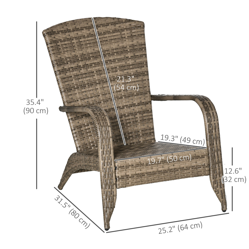 Patio Wicker Adirondack Chair, Outdoor PE Rattan Fire Pit Chair, Muskoka Chair w/ Soft Cushions, Tall Curved Backrest and Comfortable Armrests for Deck Garden, Blue