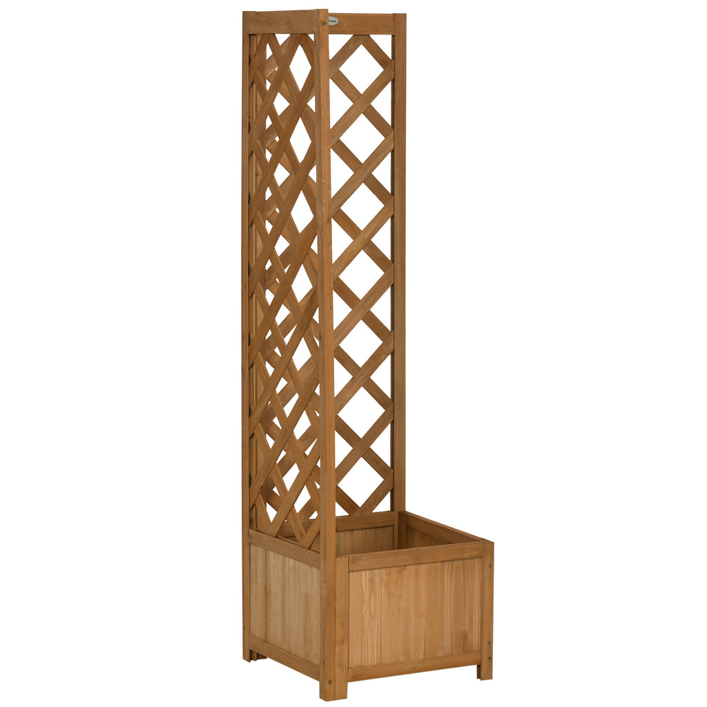 Raised Garden Bed Wood Planter with Trellis for Vine Climbing, 16" x 16" x 57", Brown