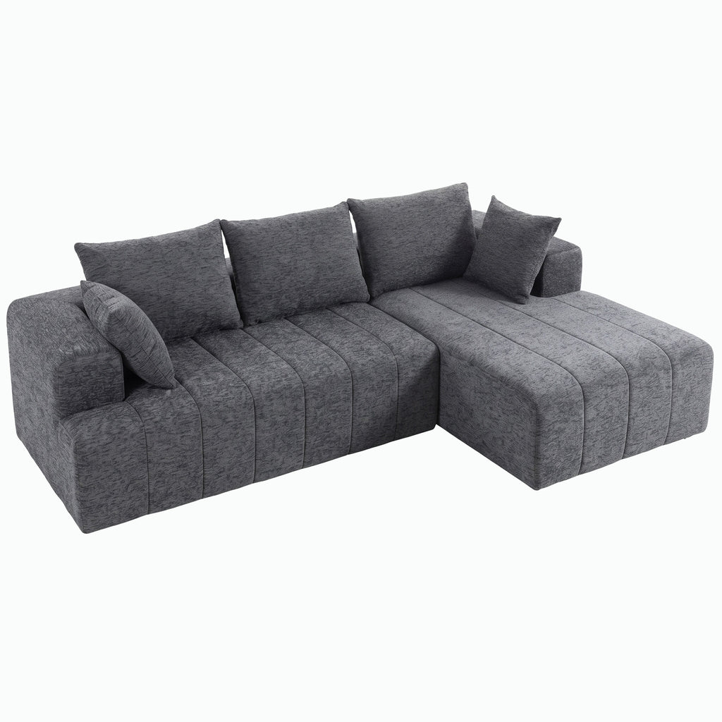 101" Modular Sectional Sofa with Chaise, Chenille Boneless Cloud Sofa Bed, 3 Seater L-Shaped Couch, No Assembly, Grey