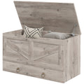 31.5 Inches Storage Chest, Storage Trunk with 2 Safety Hinges for Living Room, Grey Wood Grain