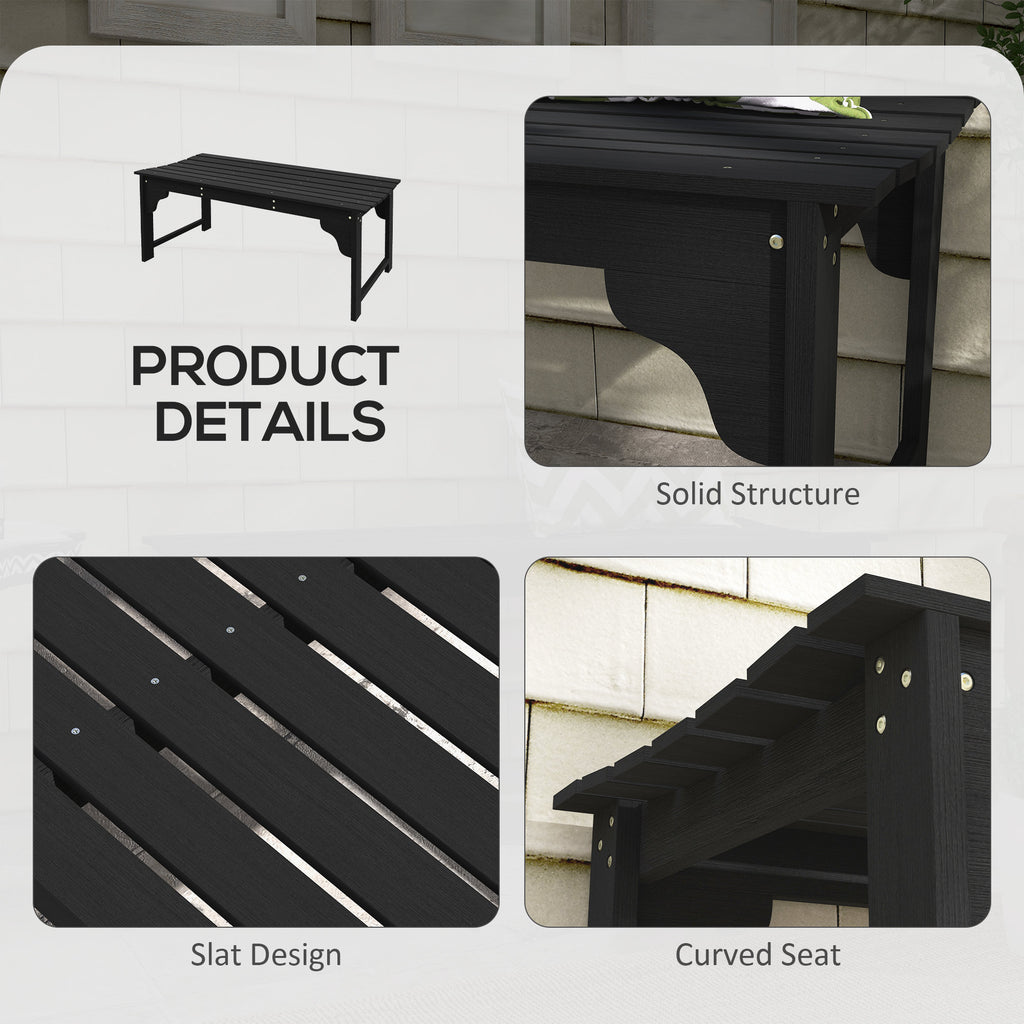 Wooden Garden Bench, Patio Double Park Bench with Slatted Seat, Front Porch Backless Bench, Black