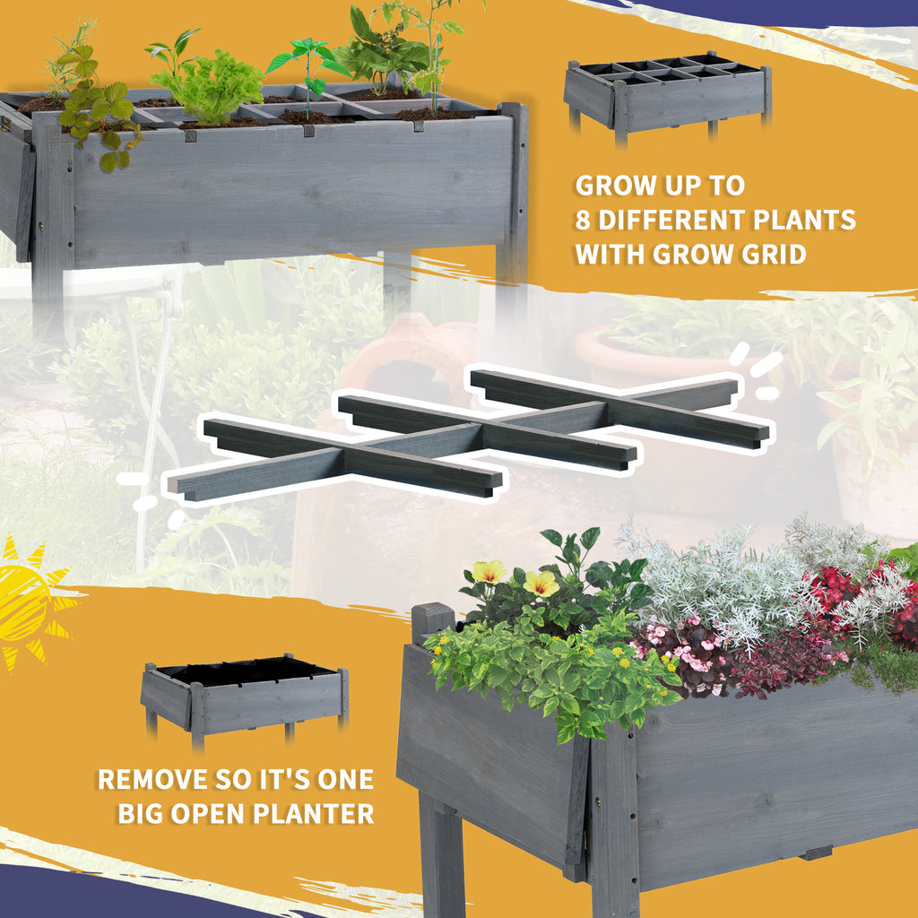 Raised Garden Bed with 8 Grids and Storage Shelf, Elevated Planter Box with Legs, for Vegetables Flowers Herbs, Grey