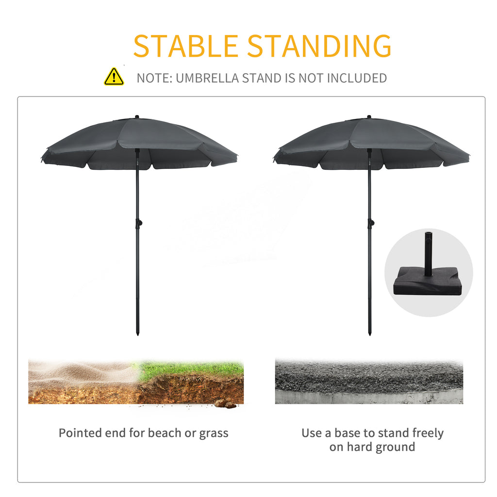 6ft Beach Umbrella, Outdoor Sun Shade Parasol with Push Button Tilt, Ruffled  UV50+ Vented Canopy, Dark Grey