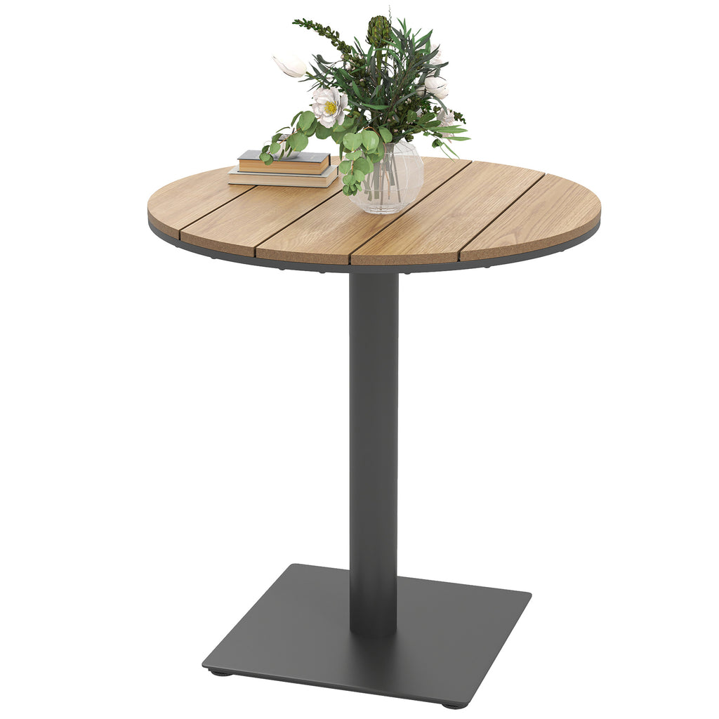 Outdoor Side Table, 28" Weather Resistant Round Patio Table with Slatted Design for Garden, Terrace, Balcony, Natural
