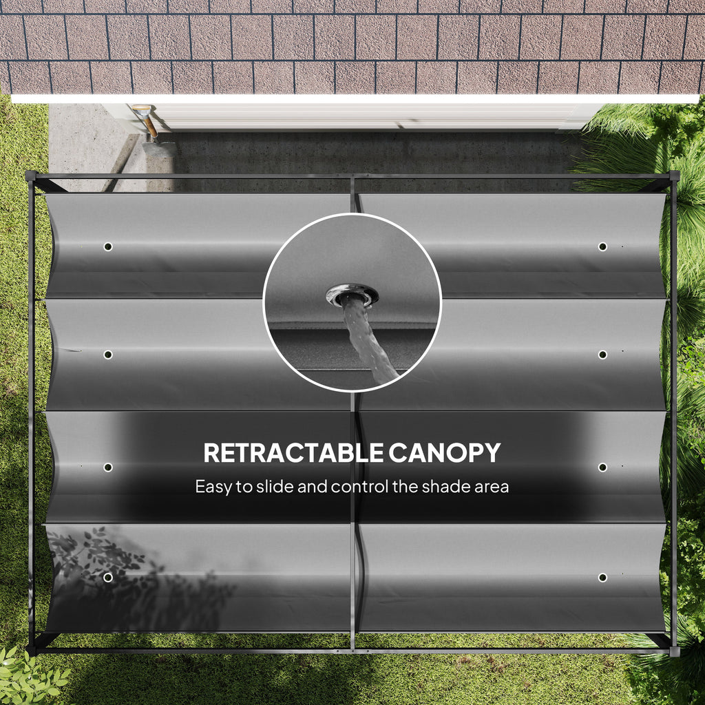 13' x 10' Patio Pergola with Retractable Canopy, Outdoor Sun Shelter, Yard Shade, Dark Grey