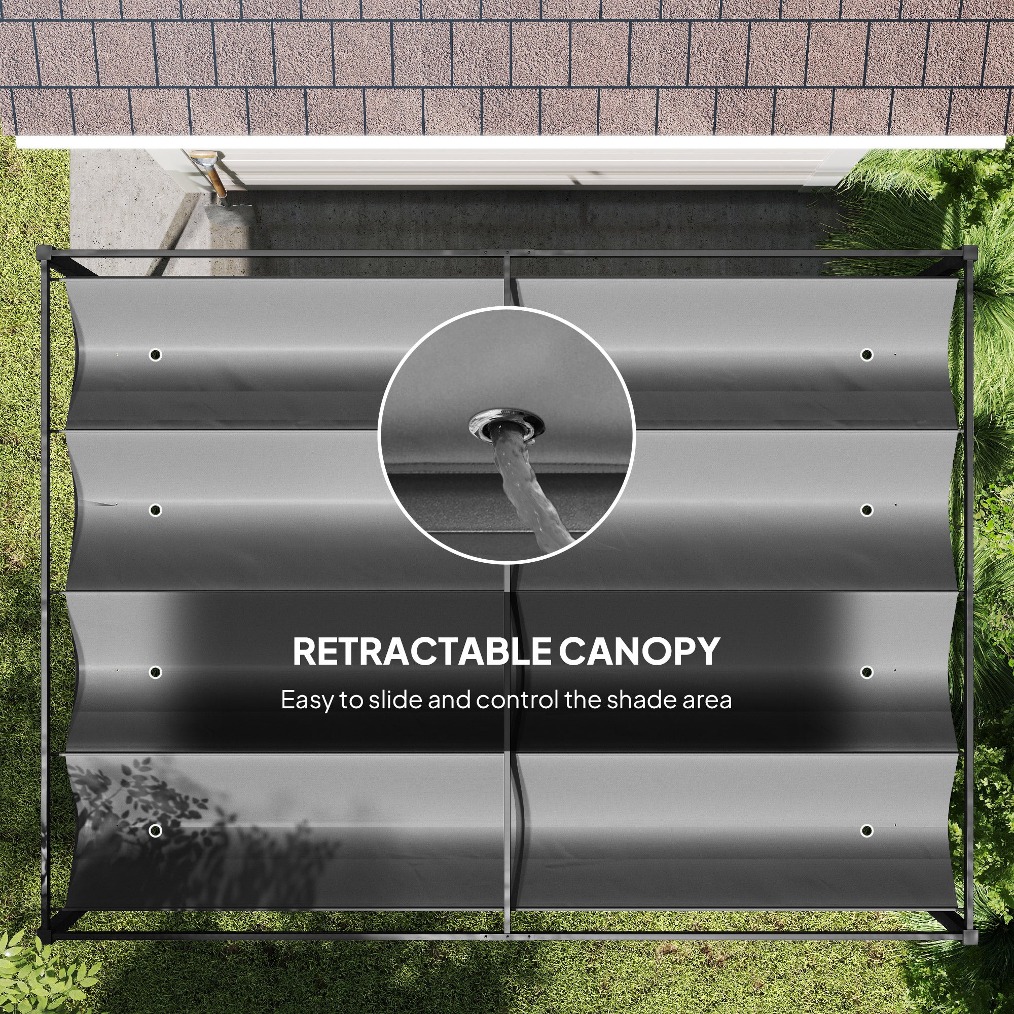 13' x 10' Patio Pergola with Retractable Canopy, Outdoor Sun Shelter, Yard Shade, Dark Grey