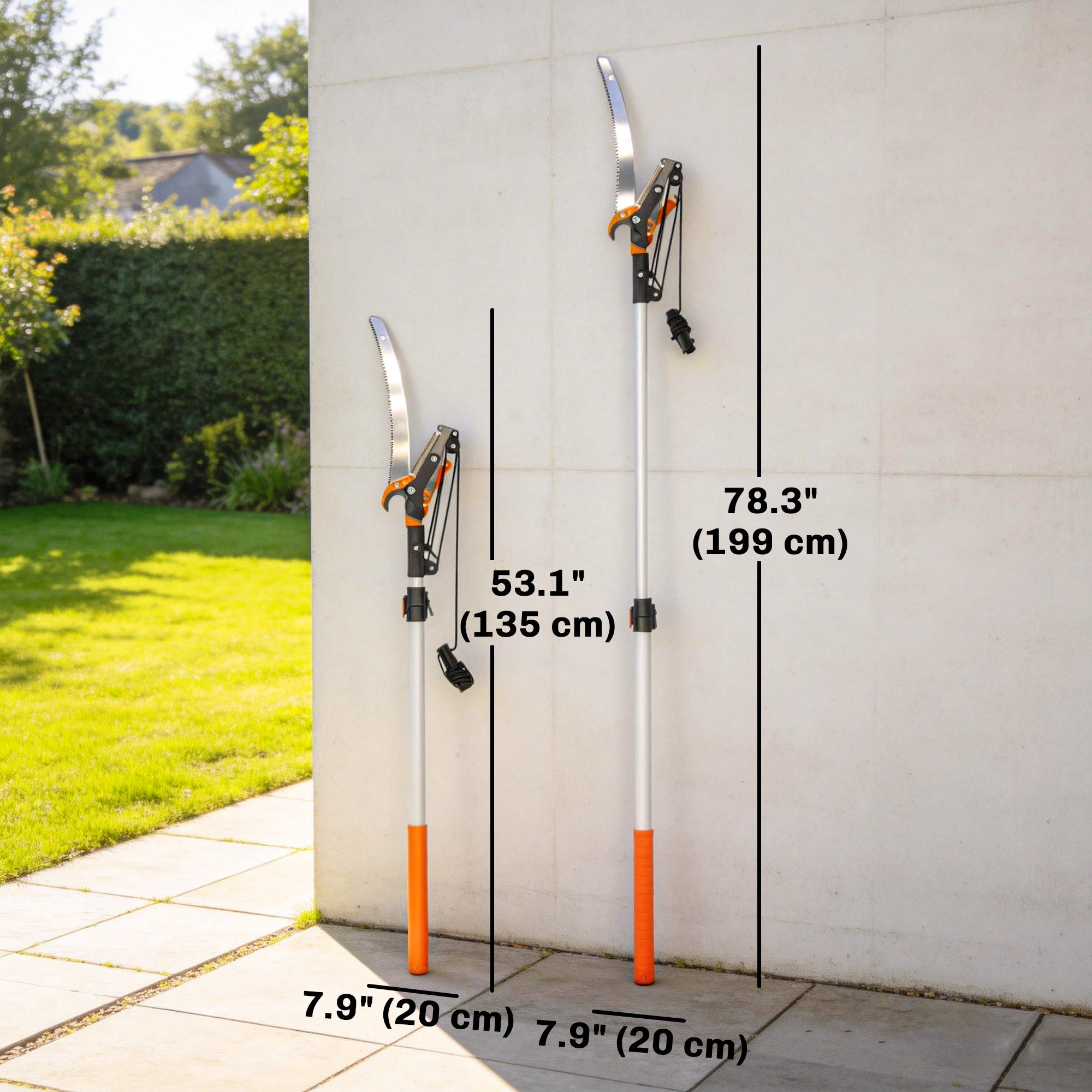 6.5ft 2-In-1 Manual Pole Saw for Tree Trimming, Aluminium Telescopic Long Reach Pole Pruner with Sharp 65Mn Steel Blade