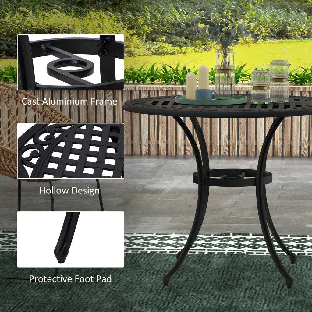 35.5" Round Outdoor Dining Table for 2-4, Cast Aluminum Garden Patio Table with 2" Umbrella Hole, Grid Top, Black