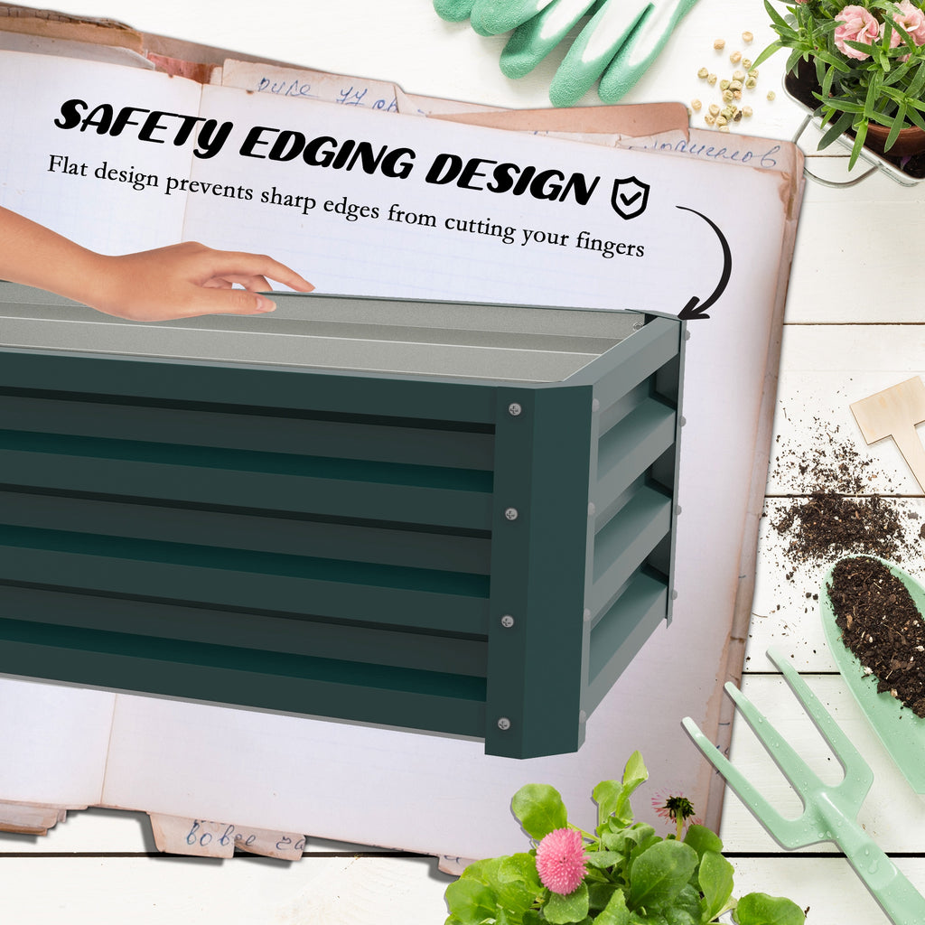 Galvanized Raised Garden Beds, Outdoor Planter Box, Set of 2, for Flowers, Herbs and Vegetables, Green
