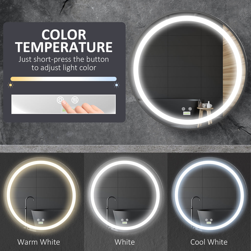 LED Bathroom Mirror for Vanity, Dimmable Lighted Anti Fog Wall Mirror with 3 Temperature Colors, Plug-in, 24 Inch