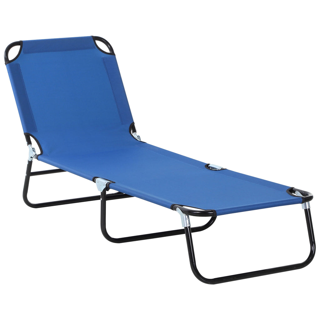 Outdoor Folding Lounge Chair, Steel Tanning Chair with Reclining Back, Breathable Mesh for Beach, Yard, Patio, Blue