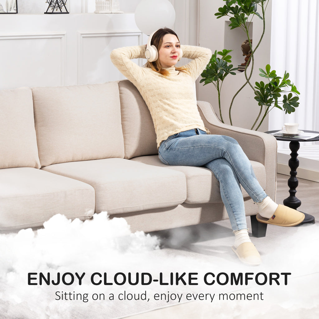 3 Seater Sofa, Modern Couch with Pocket Spring, Linen Upholstered, Thick Padded, Beige