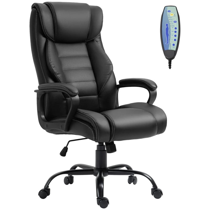 Black high back executive office chair with massage vibration and rocking function