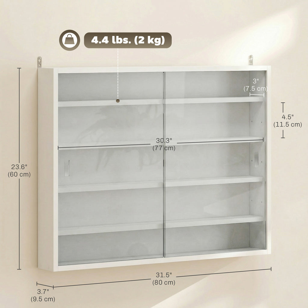 5-storey Display Cabinet, Shot Glass Display Case, Glass Curio Cabinet with 2 Glass Doors and 4 Adjustable Shelves, White