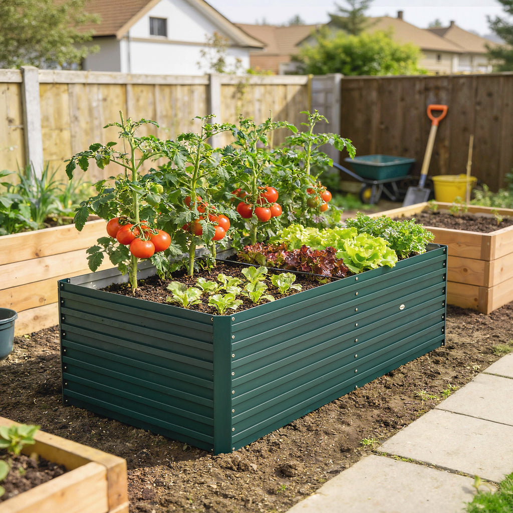 5' x 3' x 2' Raised Garden Bed, Galvanized Planter Box for Growing Flowers, Herbs and Vegetables, Green