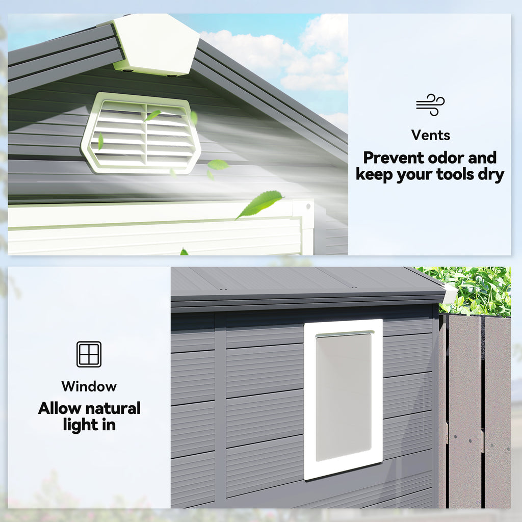 4.5' x 6' Garden Storage Shed with Latch Door, Vents, Sloped Roof, Light Grey