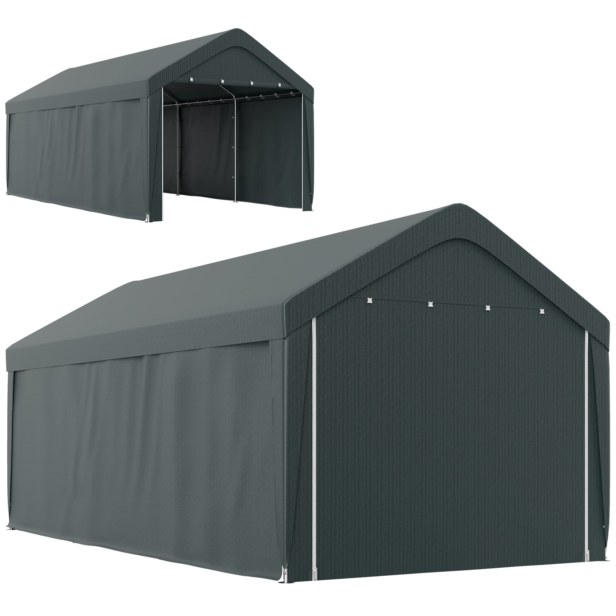 Carport, 10 x 20 ft Portable Garage with 2 Roll-Up Doors and Removable Sidewalls for Car, Truck, Boat, Dark Grey