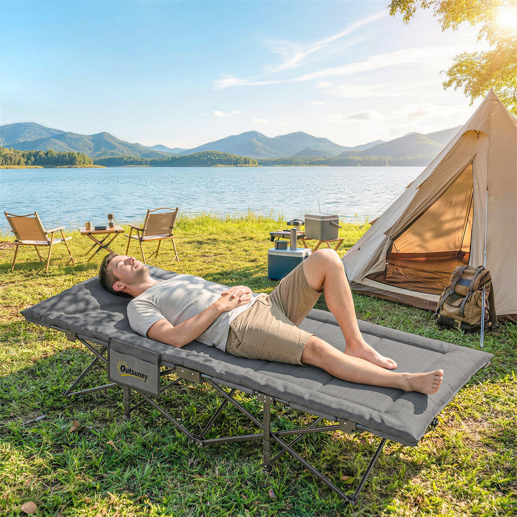 Camping Cot for Adults with Padded Cushion, 31.5" Wide Folding Bed with Carry Bag and Non-Slip Feet, Grey