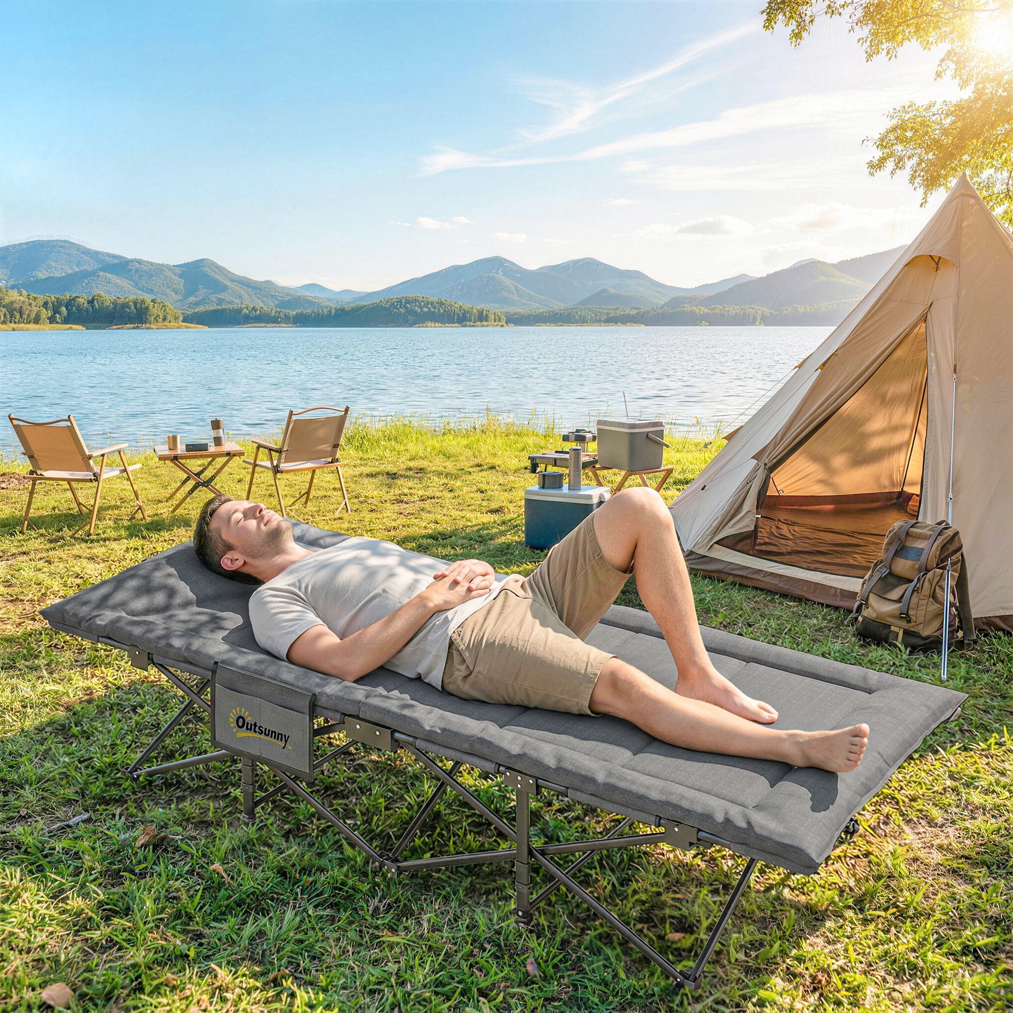 Camping Cot for Adults with Padded Cushion, 31.5" Wide Folding Bed with Carry Bag and Non-Slip Feet, Grey