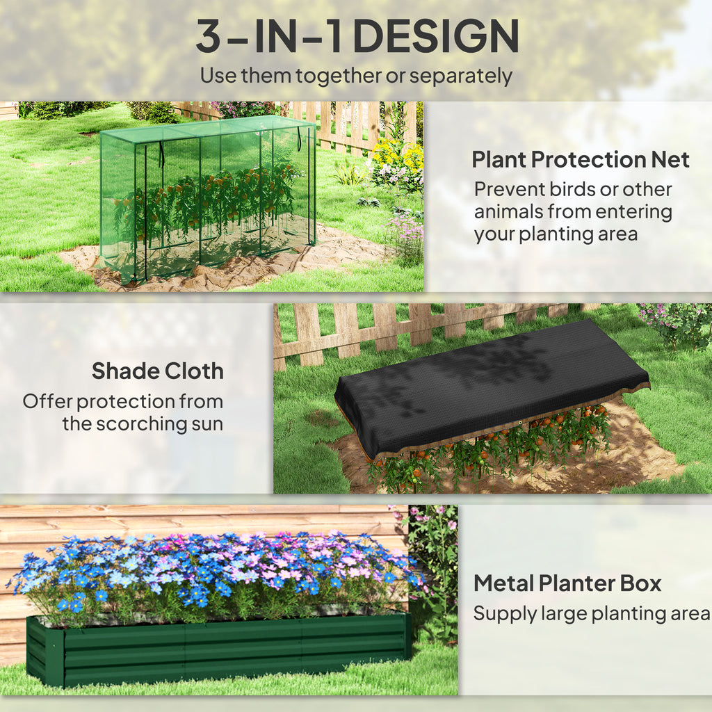 Galvanized Steel Planter Box with Crop Cage and Shade Cloth, Raised Garden Bed for Flowers, Vegs and Herbs