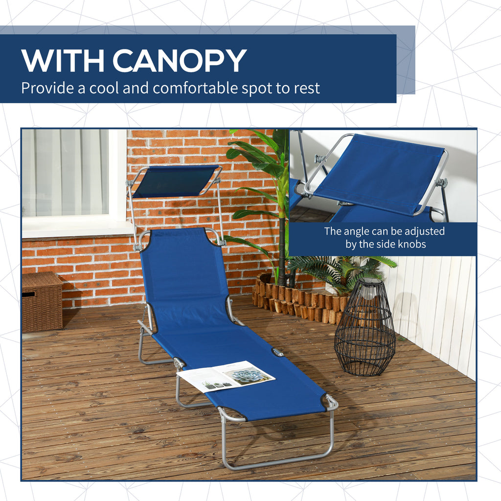 2Pcs Outdoor Lounge Chair, Adjustable Folding Chaise Lounge with Sun Shade for Beach, Camping, Hiking, Blue