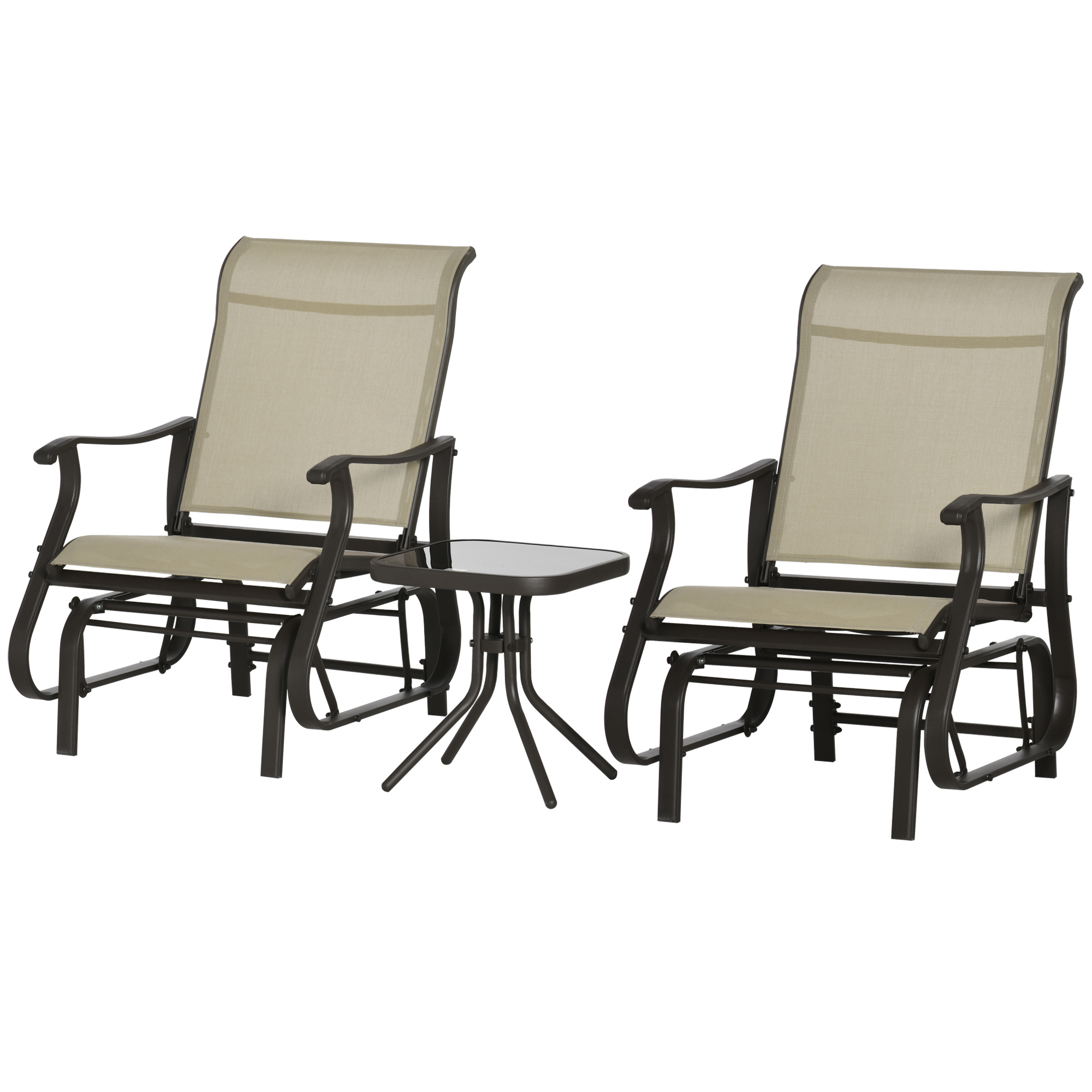 3PCs Gliding Rocking Chair & Bistro Tea Table Set, Mixed Grey